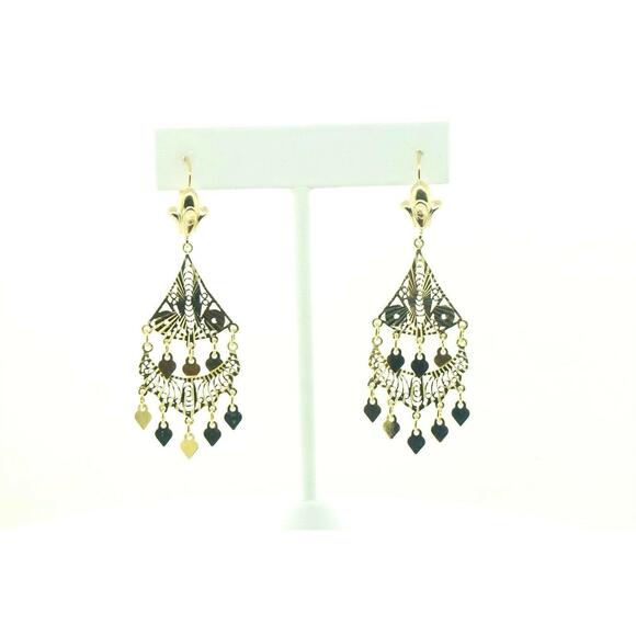 Estate 14k Yellow Gold Diamond Dangle Drop Earrings Gemstone - Picture 6 of 6